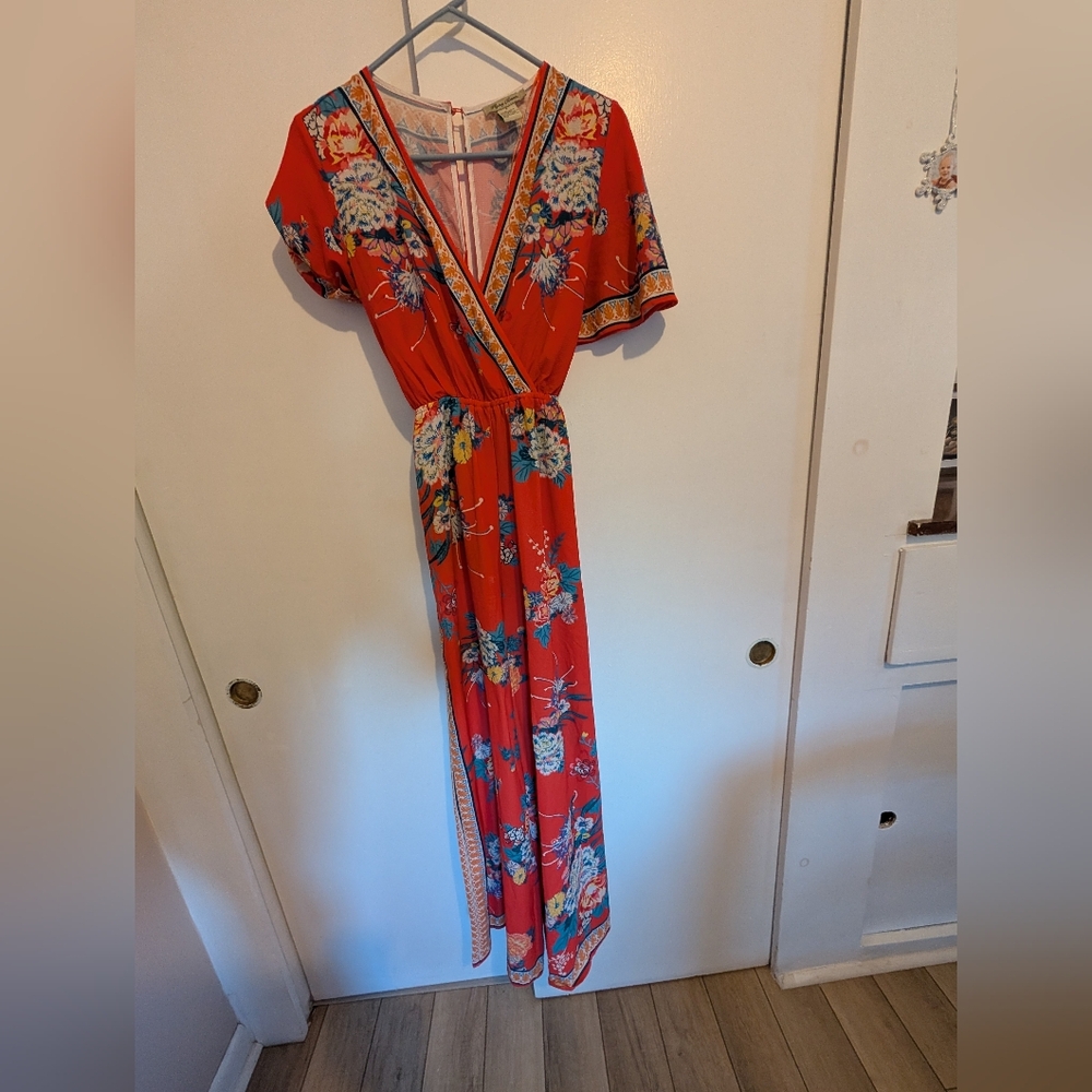 Flying Tomato Floral Red Jumpsuit Size Small Belted Some Flaws